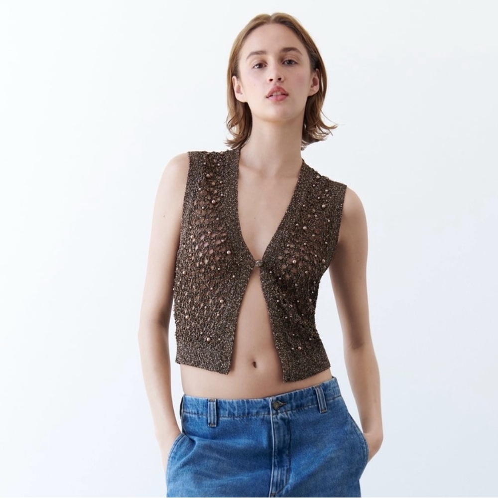 Zara Brown Cropped Tank Top with Cut Out Design